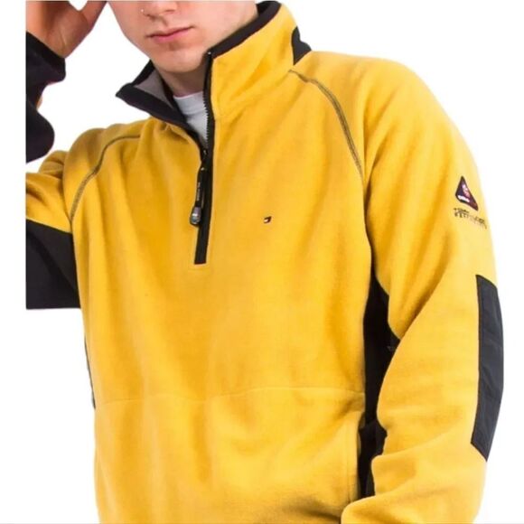 Vintage 90s Y2K Tommy Hilfiger Cold Stop Performance Fleece Jacket in Yellow XXL - Picture 6 of 10
